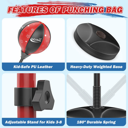 2 in 1 Kids Basketball Hoop and Punching Bag, Adjustable Stand with Boxing Gloves & 2 Balls, Toddler Basketball Hoop and Boxing Bag Set Toy for Outdoor Indoor Sports Games