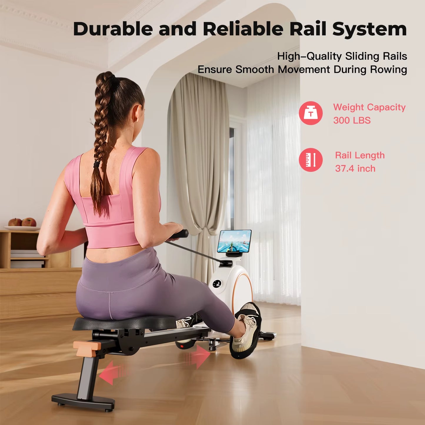 Home Rowing Machine 32Level Adjustable Resistance 300LBS Trainer Row Machine LED Monitor Tablet Holder Bluetooh Fitness Machine