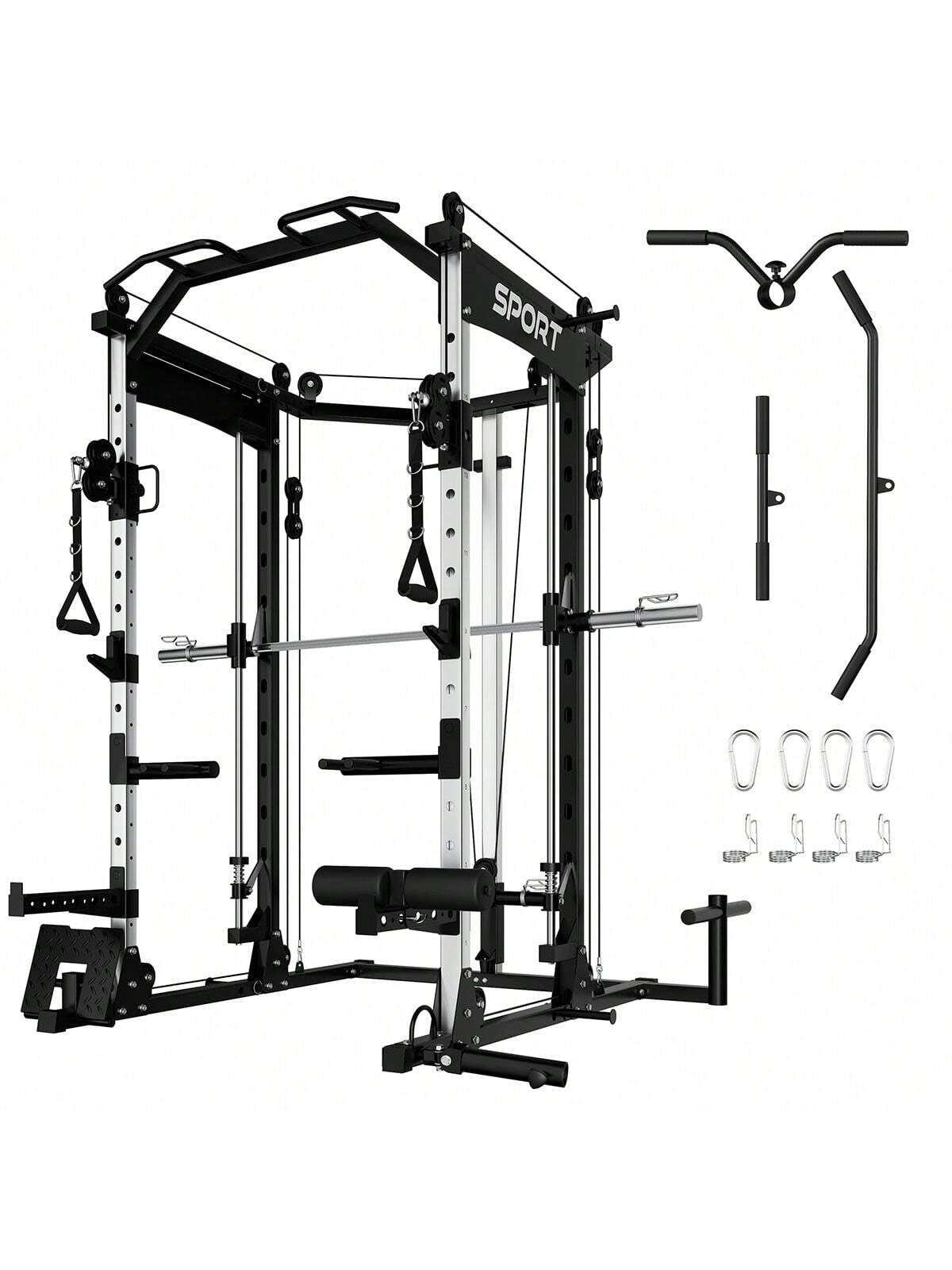 Ataucjin Smith Machine for Home Gym, Smith Machine with Cable Crossover Machine and Chest Station, All in One Home Gym System Power Rack for Garage(Ship in 3 Boxes)