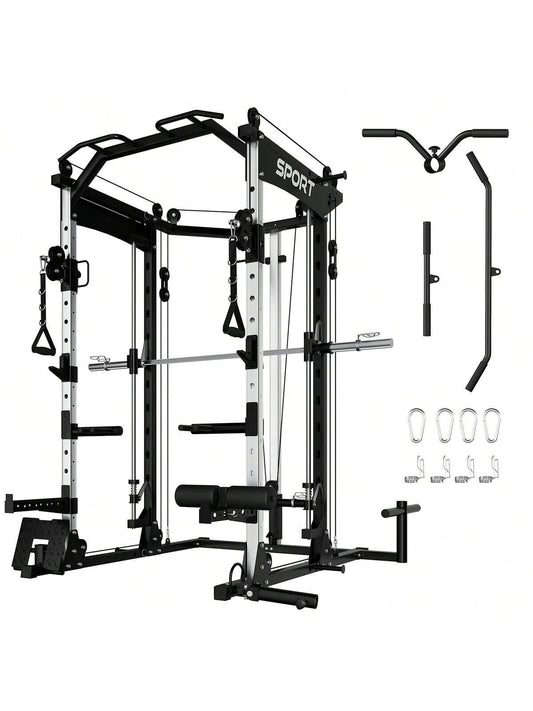 Ataucjin Smith Machine for Home Gym, Smith Machine with Cable Crossover Machine and Chest Station, All in One Home Gym System Power Rack for Garage(Ship in 3 Boxes)