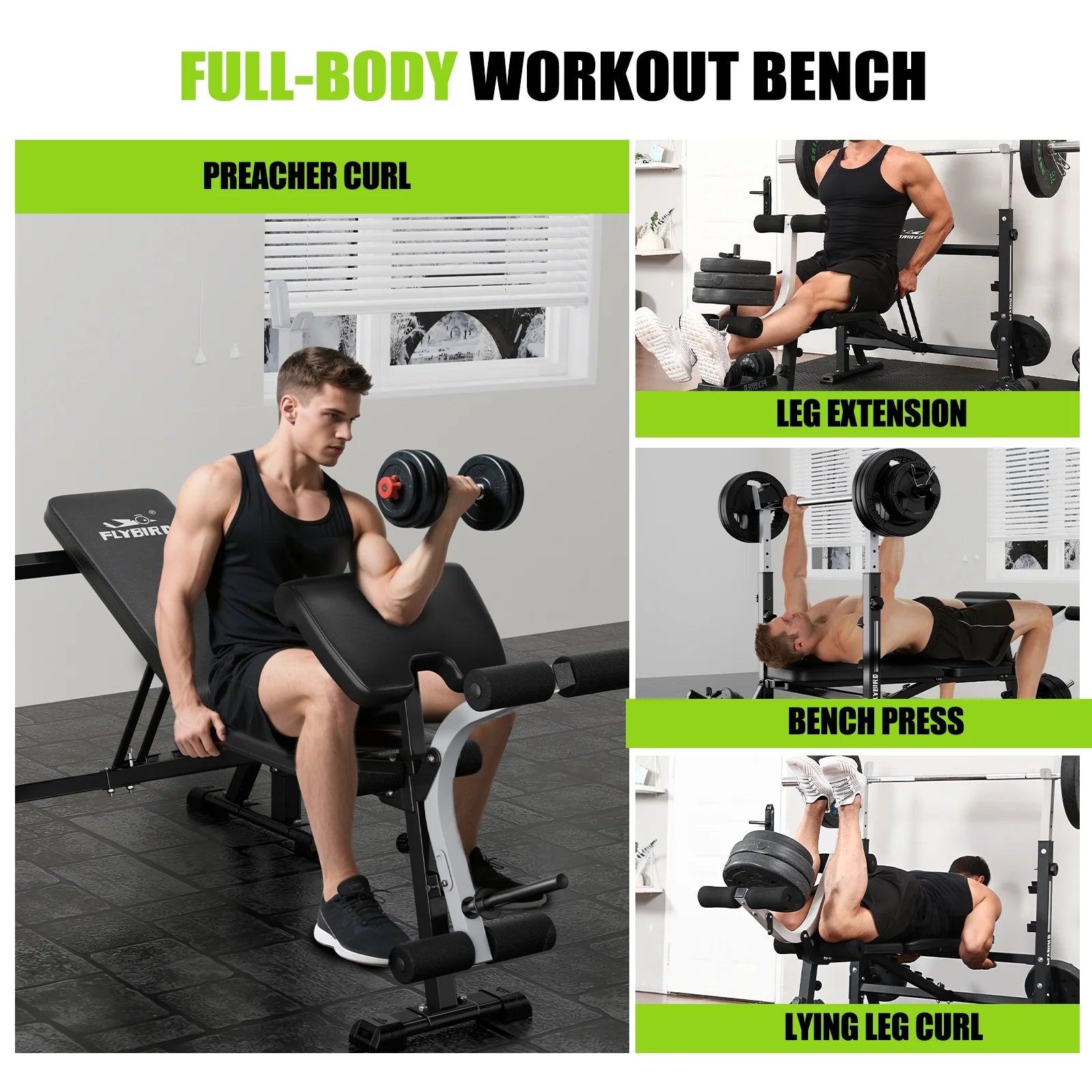 Standard Weight Bench with Preacher Curl, Leg Developer, Chest & Shoulder Rack