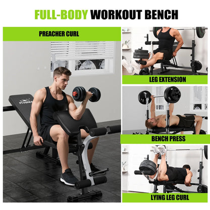 Standard Weight Bench with Preacher Curl, Leg Developer, Chest & Shoulder Rack