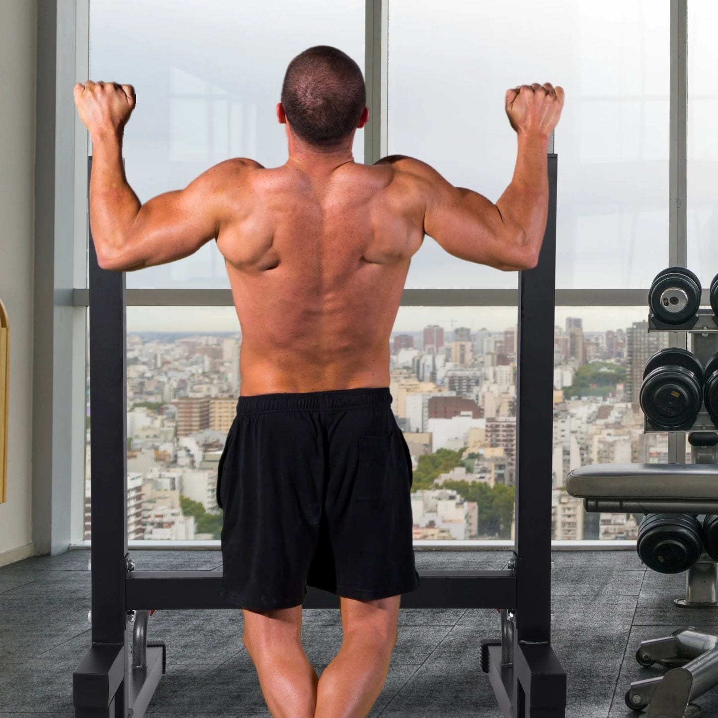 Steel Frame Dip Station with Adjustable Height, 500 Lb Weight Capacity, Black