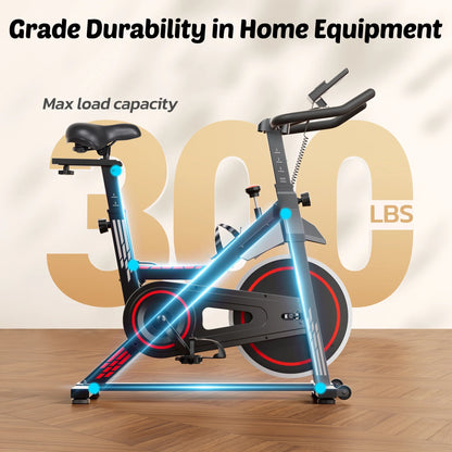 Exercise Bike Indoor Cycling Bike with 300Lbs Big Seat Cushion for Home Cardio Leg Workout
