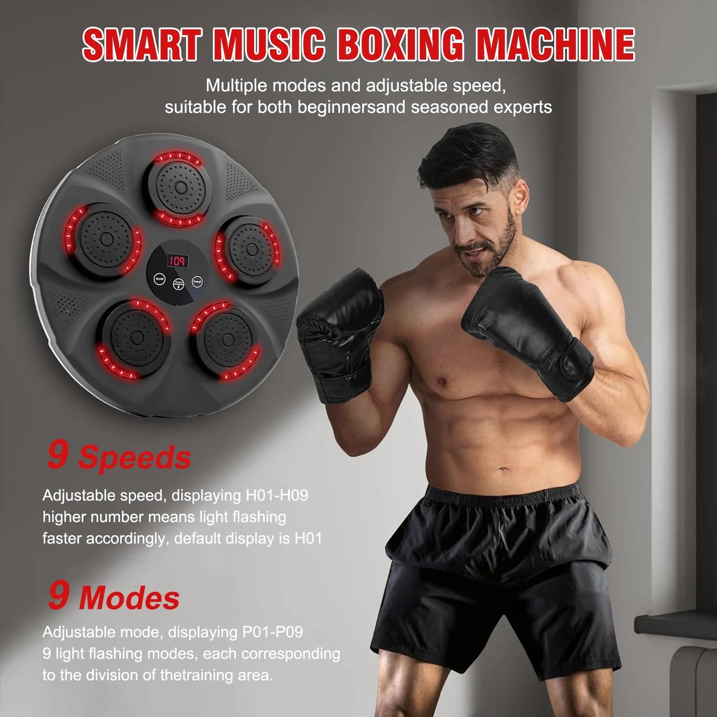 Music Boxing Machine, Smart Bluetooth Boxing Trainer with Boxing Gloves, Boxing Wall Mount Machine for Adults Kids,Boxing Target Workout Equipment for Home, Office, Gym (Upgrade)