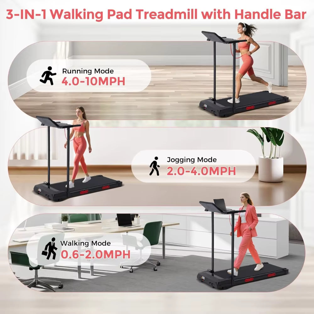 NEW - Walking Pad Treadmill with Handle Bar,3.5Hp Compact Electric Walking Pads Treadmills with Handles for Home Apartment Small