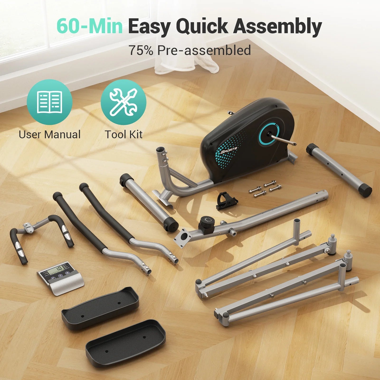 Elliptical Machine,16-Level Hyper-Quiet Drive Whit LCD Monitor  Elliptical 265LBS Capacity for Home Use