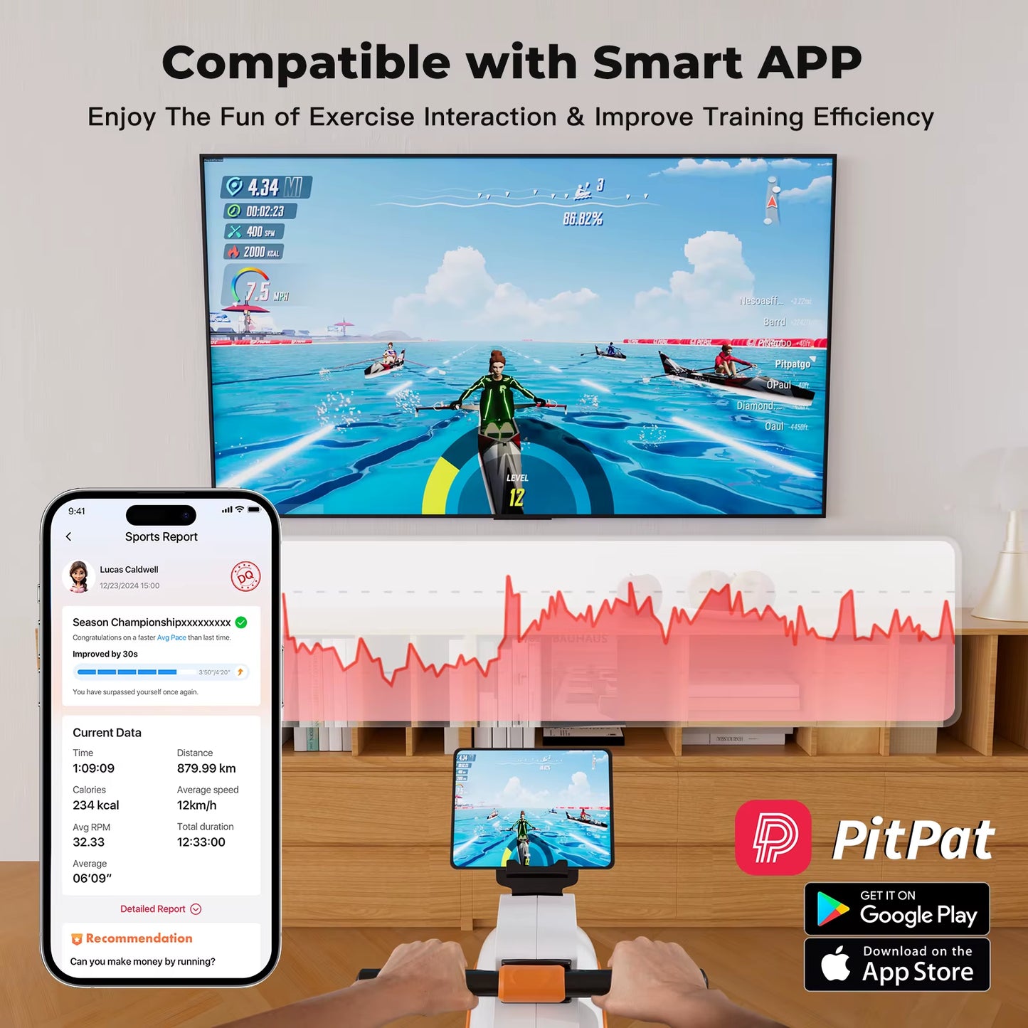 Home Rowing Machine 32Level Adjustable Resistance 300LBS Trainer Row Machine LED Monitor Tablet Holder Bluetooh Fitness Machine