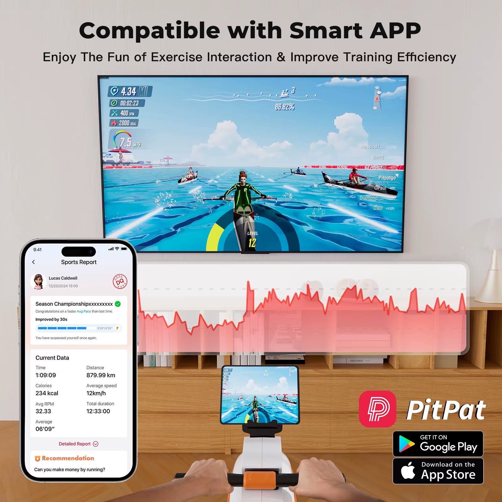 Home Rowing Machine 32Level Adjustable Resistance 300LBS Trainer Row Machine LED Monitor Tablet Holder Bluetooh Fitness Machine