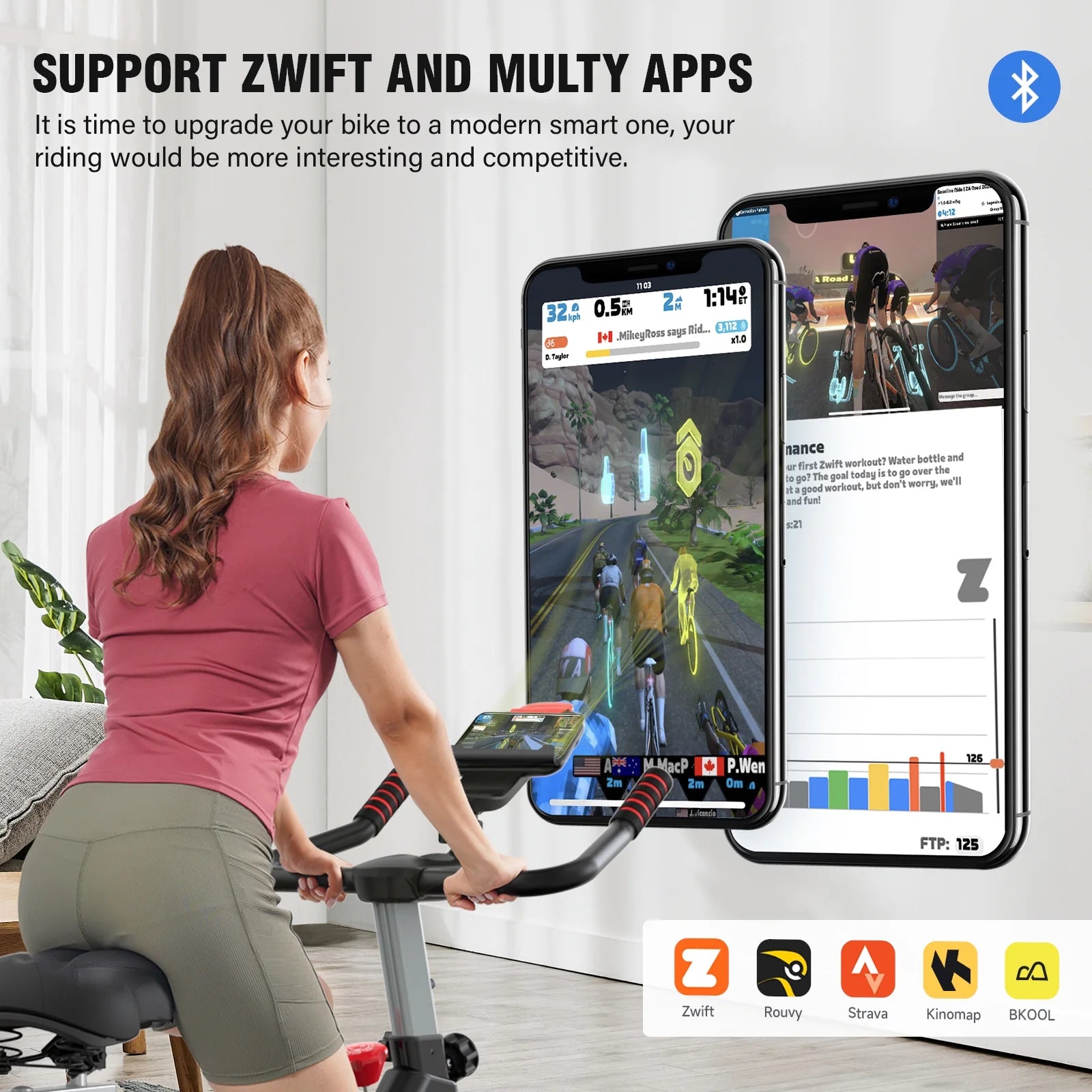 Bluetooth Magnetic Exercise Bike Indoor Cycling Bike Stationary Bikes 40Lbs Flywheel 350Lbs