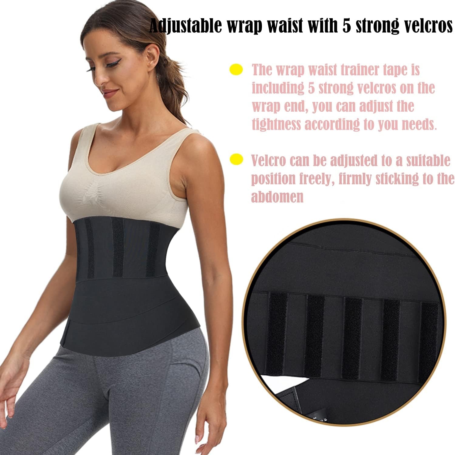 Snatch Me up Bandage Wrap Waist Trainer for Women Tummy Wrap Sweat Waist Wraps for Stomach Adjust Waist Trimmer Belly Body Shaper Compression Wrap for Women Lower Belly Fat plus Size Black