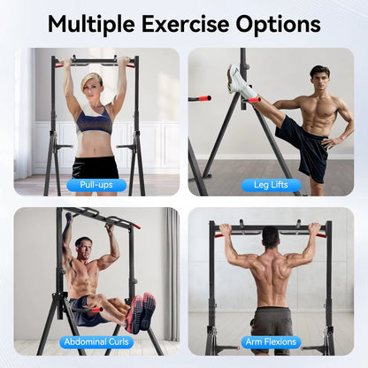 Foldable Pull up Bar Stand, 440LBS Capacity Adjustable Height Dip Station for Home Gym, Strength Training Equipment for Calisthe
