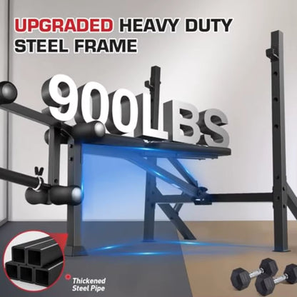 Adjustable Weight Bench Set with Squat Rack for Home Gym Strength Training: 900LBS Capacity Multi-Function Bench Press with Leg