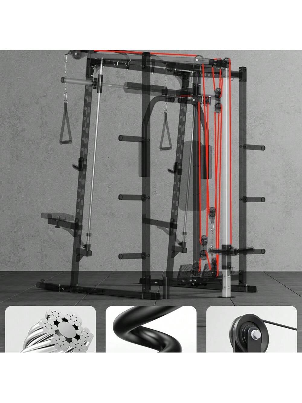 Smith Machine Multifunctional Power Cage, 2000 LBS Power Rack Smith Bar, Chest Station for Home Gym