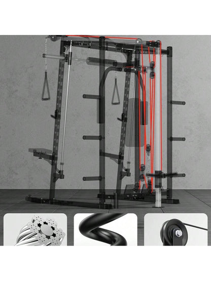 Smith Machine Multifunctional Power Cage, 2000 LBS Power Rack Smith Bar, Chest Station for Home Gym