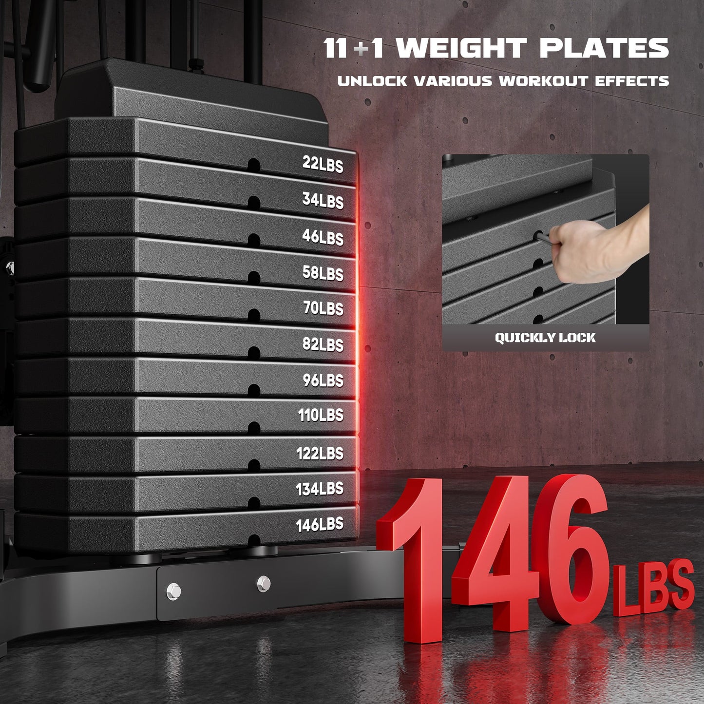 Home Gym, Multifunctional H10 Home Gym Equipment, Workout Station with 146LBS Weight Stack, Exercise Equipment with Pulley System for Full Body Training