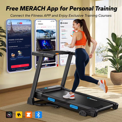 Foldable Treadmill T12 Incline Quiet Treadmills Double Deck Technology 4 Silicone Shock Cushion Heart Rate Monitoring