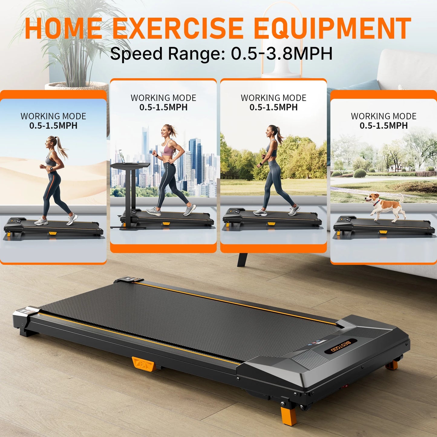 Under Desk Treadmill Walking Pad, 2.5HP 2-In-1 Jogging Foldable Portable Treadmill with Remote, 265LBS Capacity, Quiet Office/Home Use