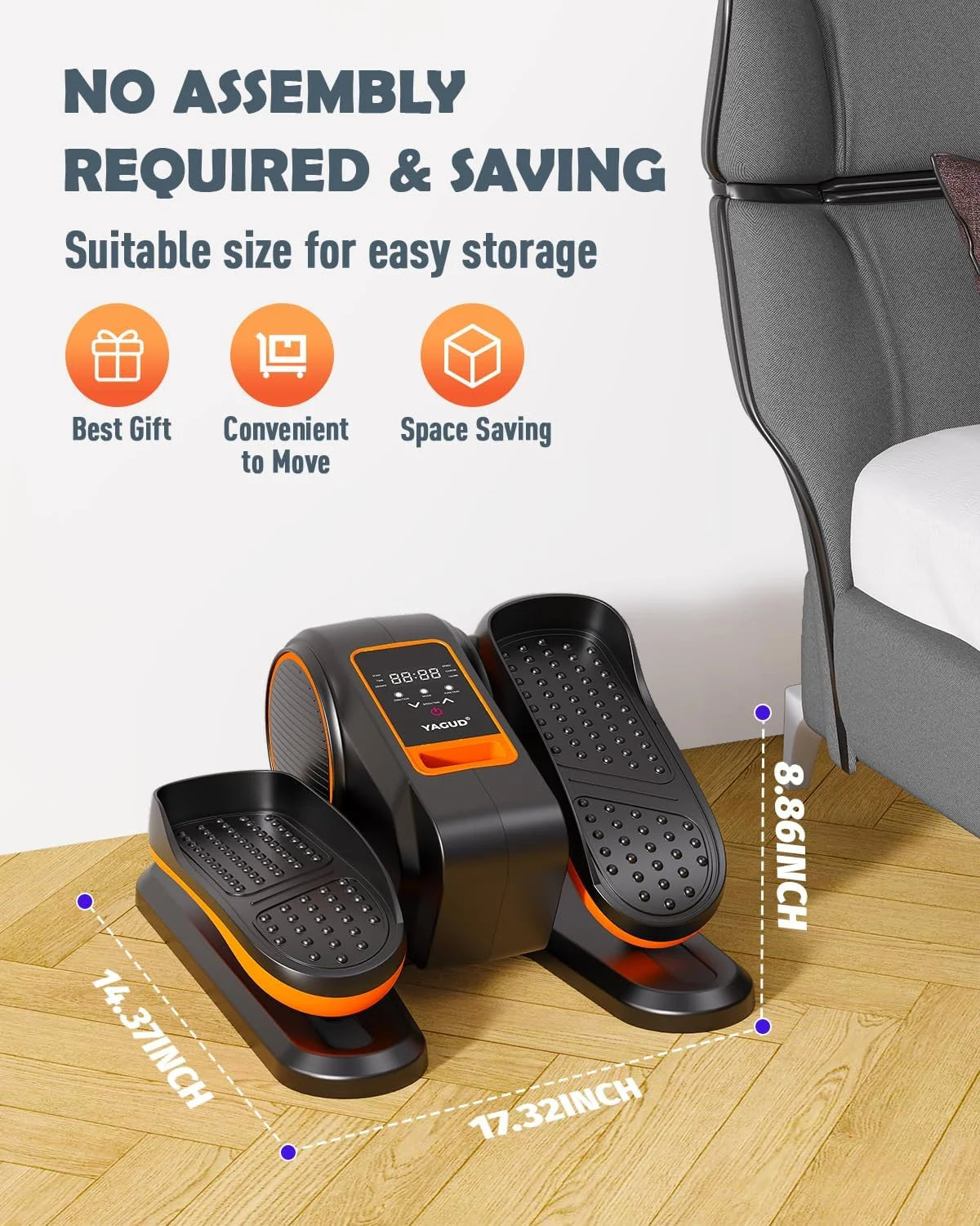 under Desk Elliptical Machine, Electric Ellipse Leg Exerciser for Senior, 12 Adjustable Speeds Quiet and Portable Seated Pedal Exerciser for Training with Remote Control, Orange