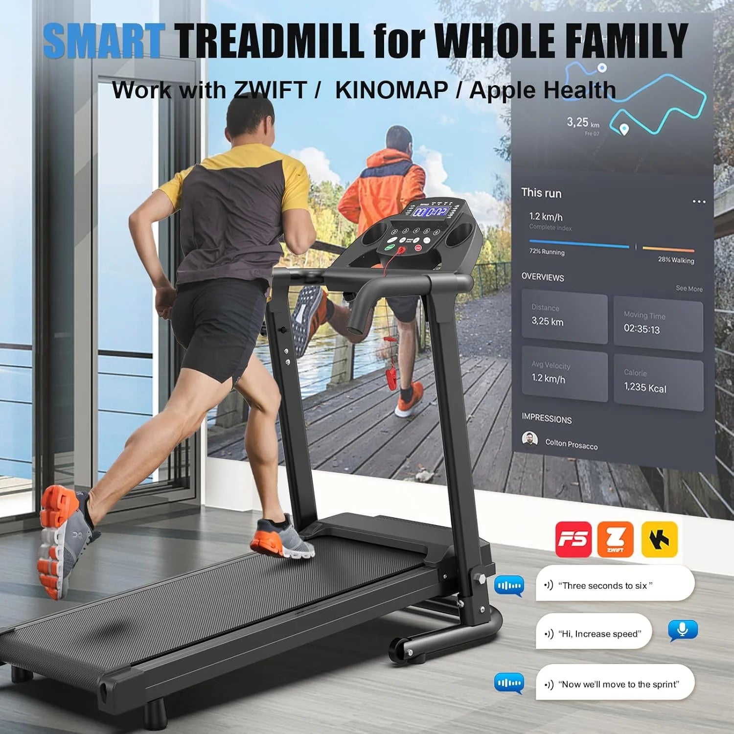 Folding Treadmill with LED Display, Fitness Workout Exercise Machine W/App Control, 300 Lb Capacity, Shock-Absorbent Running Deck Walking Pad - Black