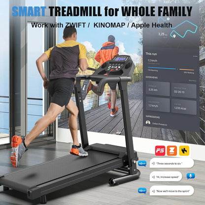 Folding Treadmill with LED Display, Fitness Workout Exercise Machine W/App Control, 300 Lb Capacity, Shock-Absorbent Running Deck Walking Pad - Black