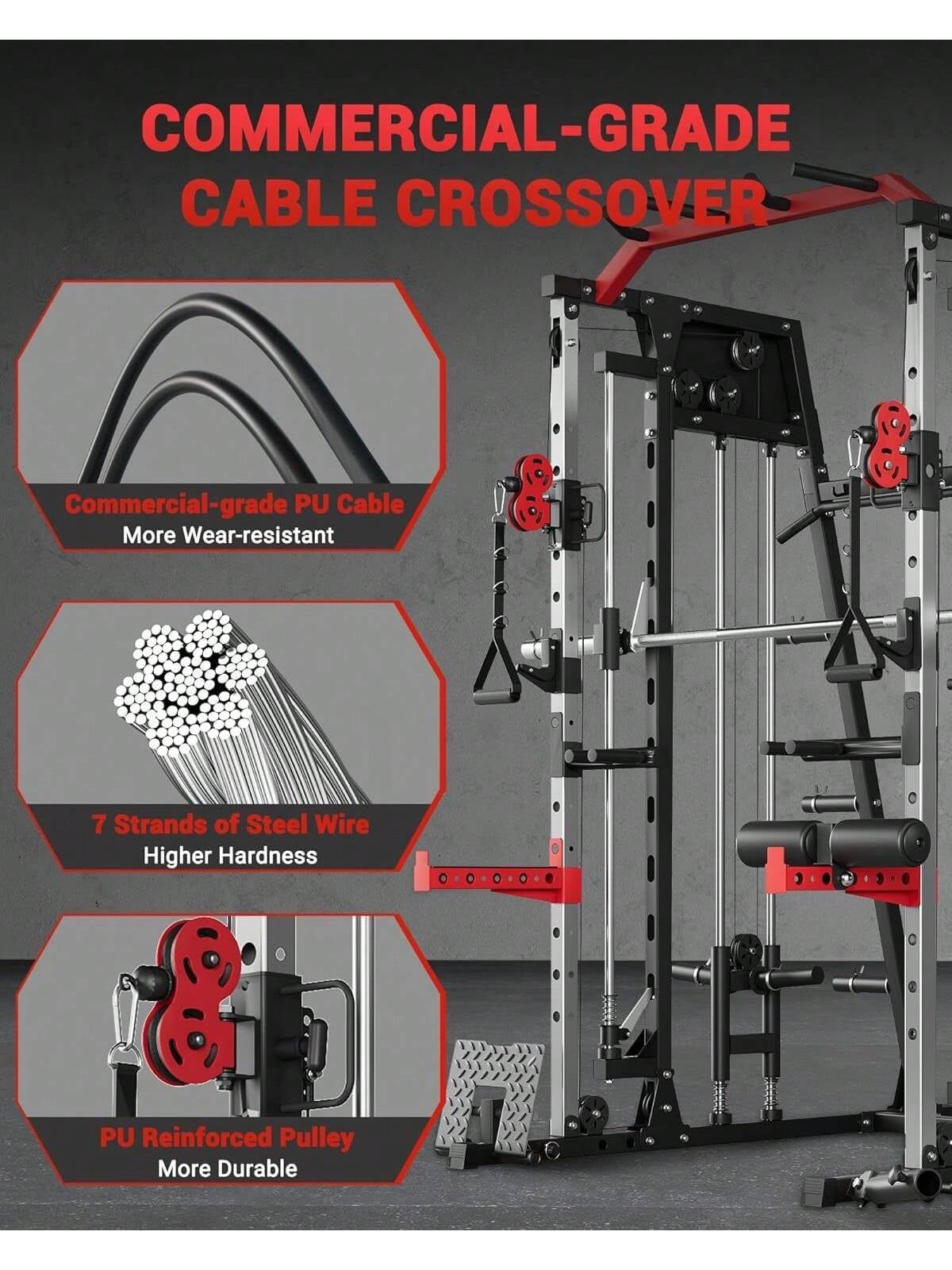 Ataucjin Smith Machine Home Gym All in One, 2200LBS Squat Rack Power Cage Workout Equipment with Smith Bar, LAT Pull-Down Systems, Cable 1, Leg Hold-Down and More Attachments(Ship in 4 Boxes)