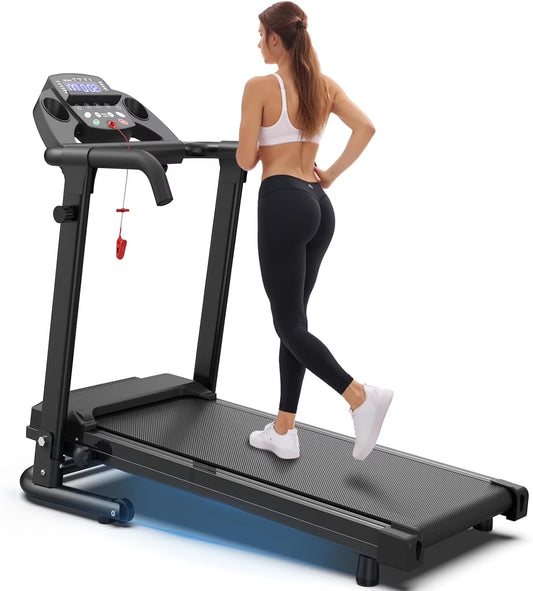 Folding Treadmill with LED Display, Fitness Workout Exercise Machine W/App Control, 300 Lb Capacity, Shock-Absorbent Running Deck Walking Pad - Black