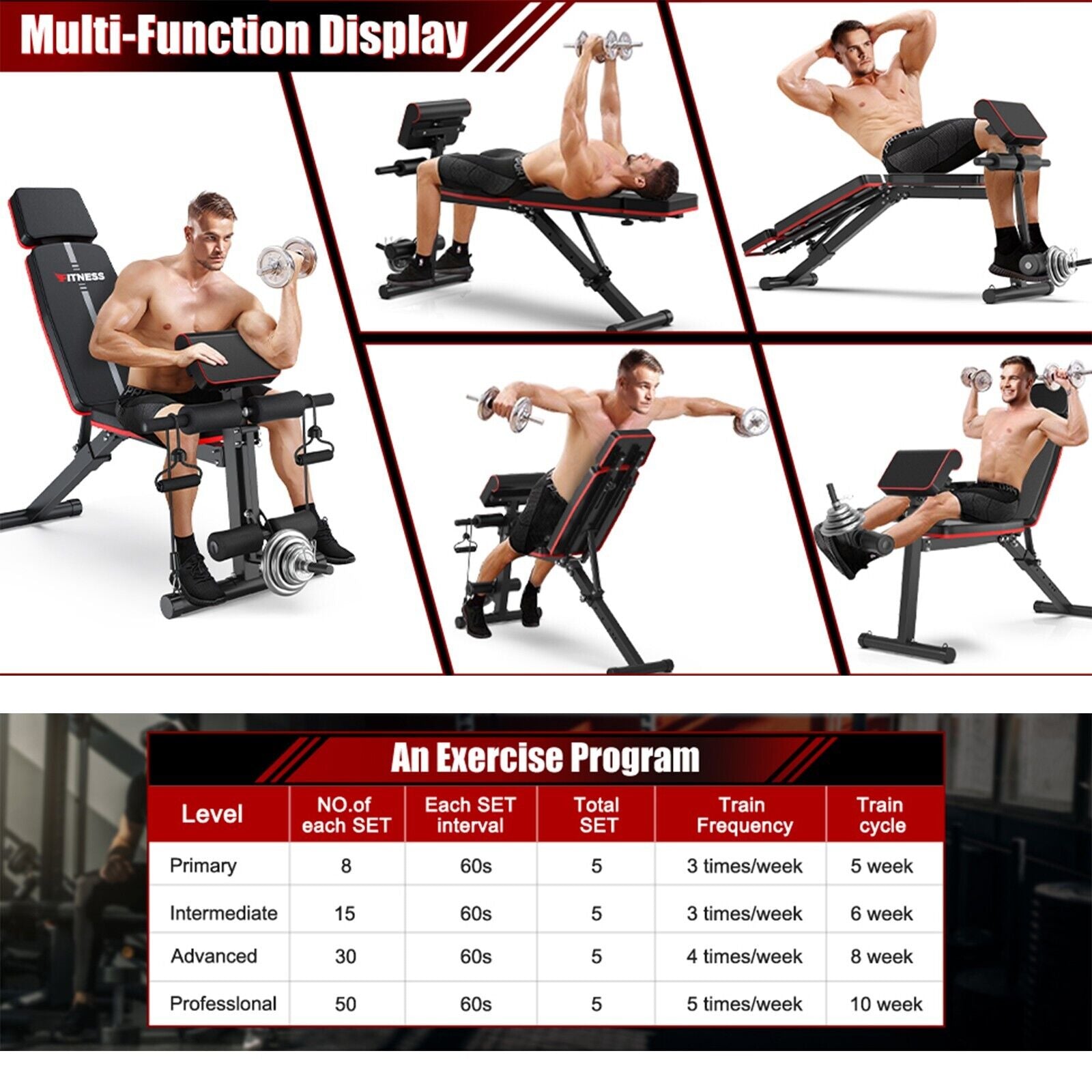 Weight Bench Adjustable Foldable Strength Training Full Body Workout Incline Gym