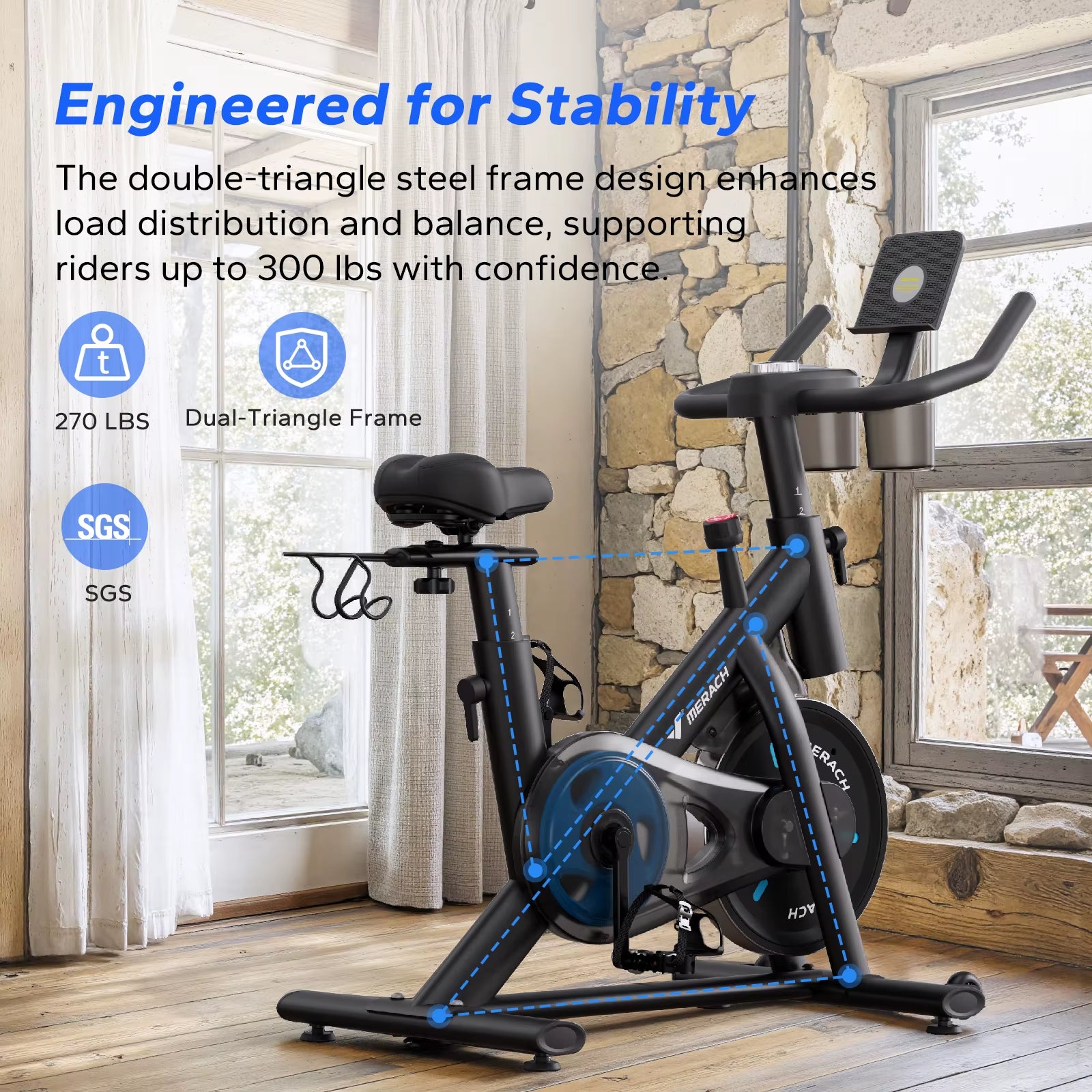 Exercise Bike Brake Pad/Magnetic Stationary Bike with Exclusive App Low Noise Indoor Cycling Bike with Fitness Courses B2