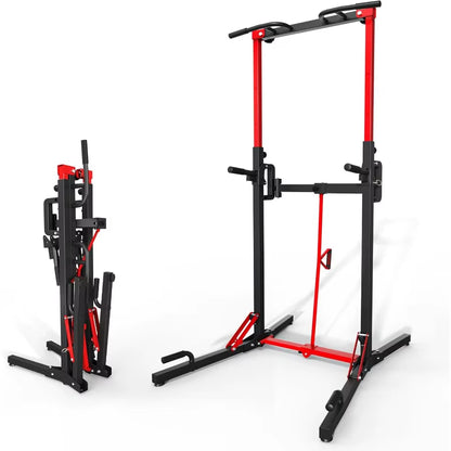 Foldable Power Tower Pull up Bar Station, Multi-Function Adjustable Height Dip Station for Home Gym Workout, Strength Training F