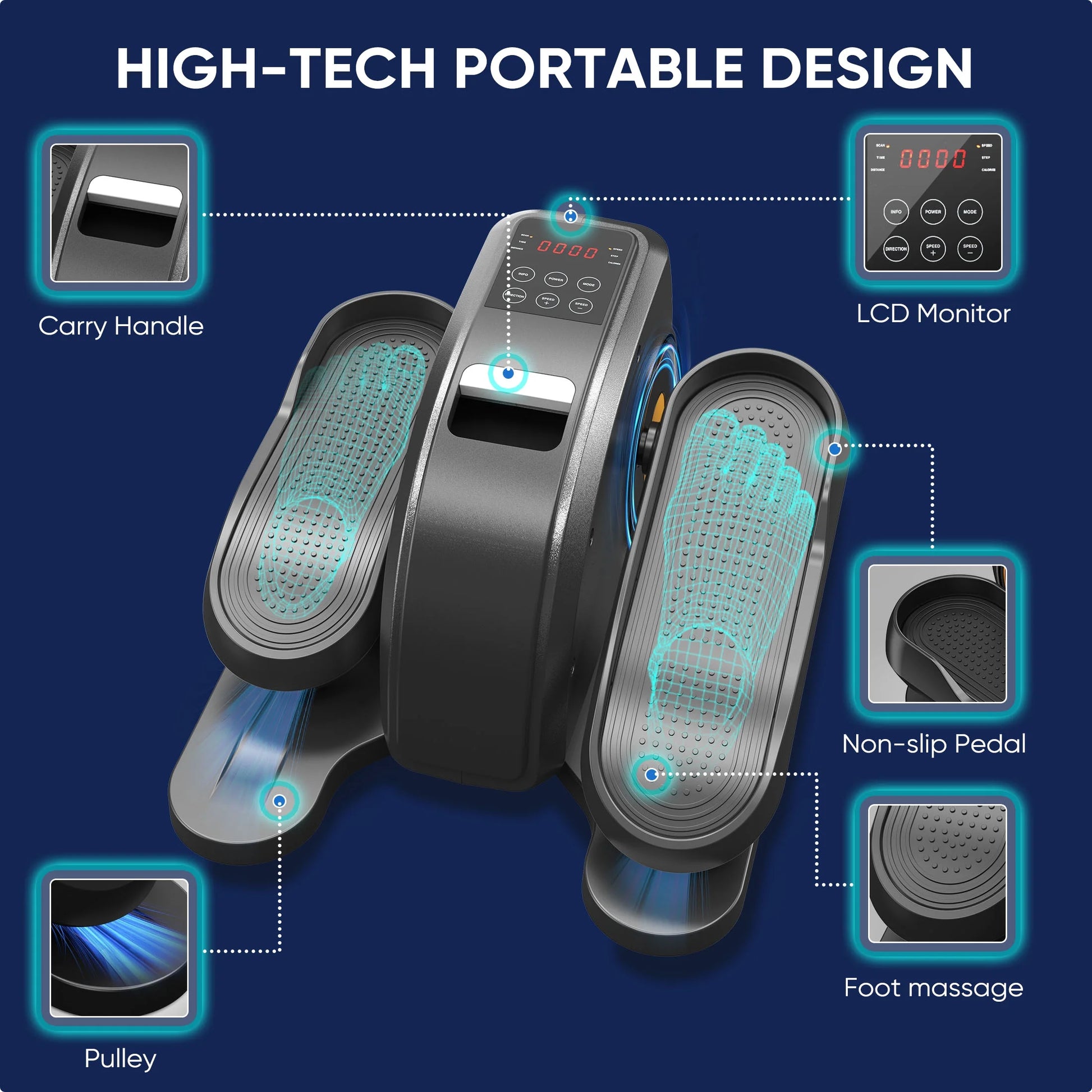 Under-Desk Elliptical Machine – Compact, Quiet & Portable Pedal Exerciser with Adjustable Speed, LED Display, Ideal Mini Elliptical for Home or Office Workout