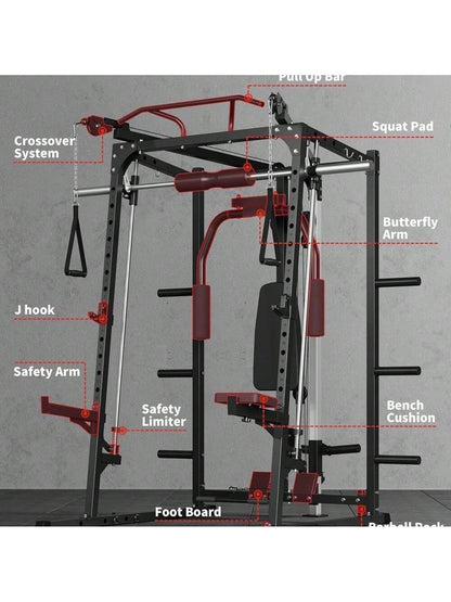 Smith Machine Multifunctional Power Cage, 2000 LBS Power Rack Smith Bar, Chest Station for Home Gym