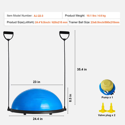 23/26 Inch Half Exercise Ball Trainer Balance Ball Trainer 660Lbs Capacity Stability Ball Yoga Ball W/ Resistance Bands