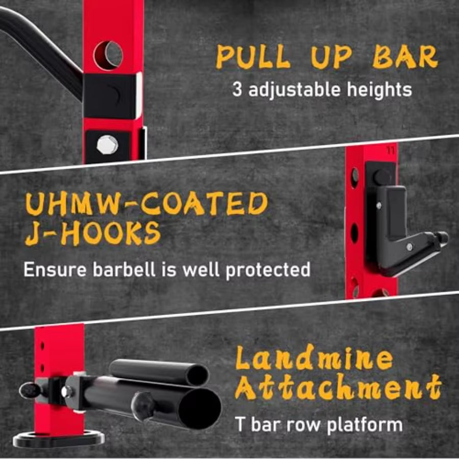 2 X 2 Foldable Squat Rack with 1100LBS Capacity for Home Gym Garage and Training Studios Wallmounted Power Rack Featuring Adjus