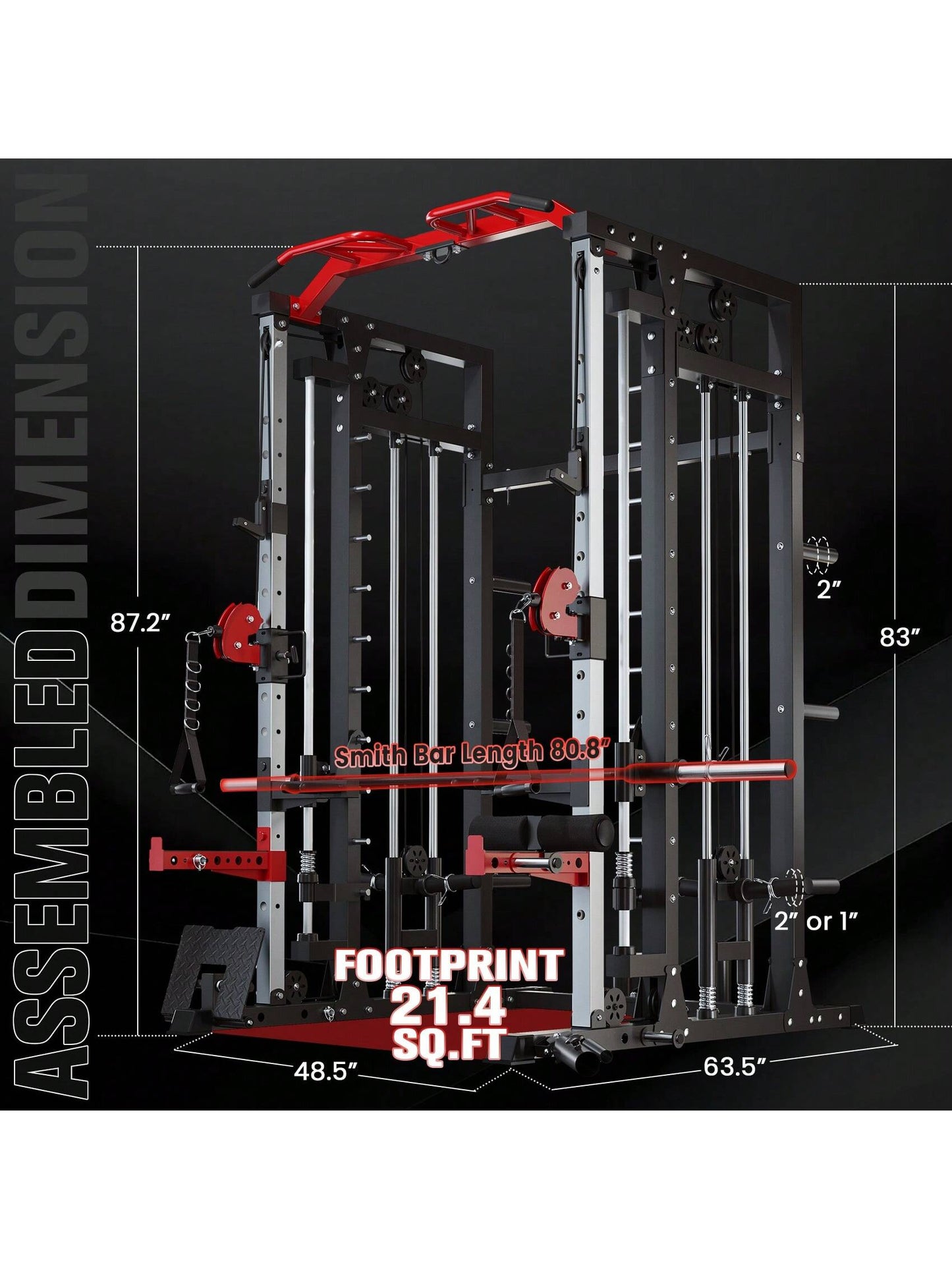 Smith Machine - 2200Lbs Squat Rack Home Gym with Lat-Pull down System & Cable Crossover Machine - Training Equipment with Leg Hold-Down Attachment