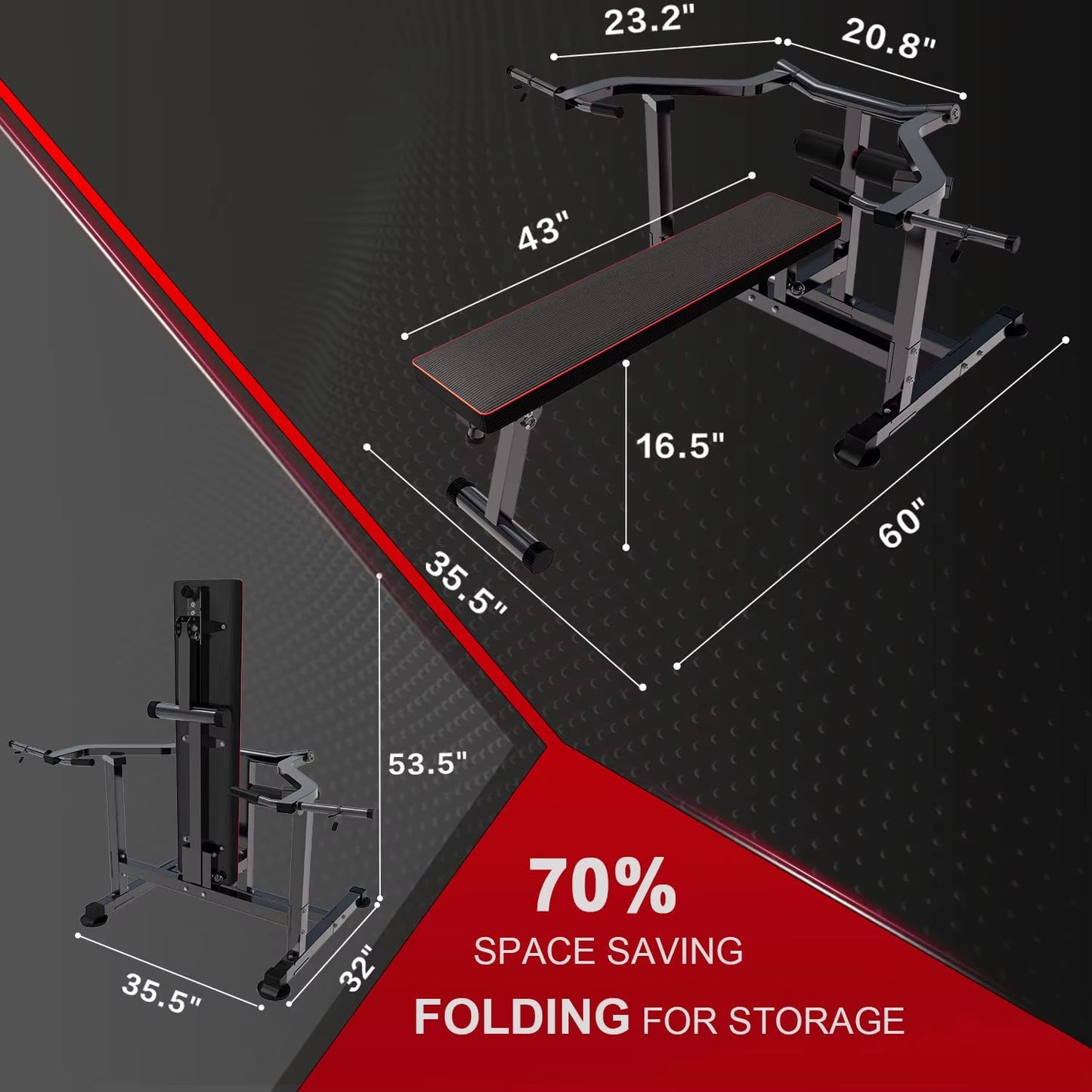 Bench Press Set Chest Press Machine with Independent Converging Arms Adjustable Flat Incline Bench Press with Dumbbell Rack For