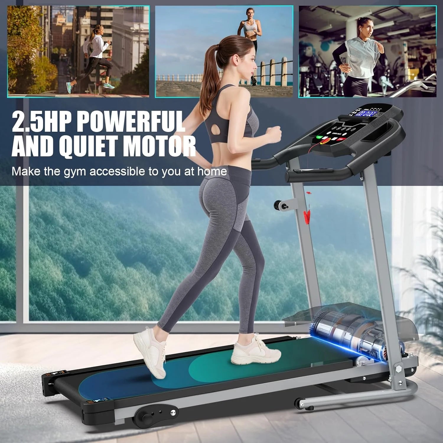 2.5HP Folding Treadmills for Home with Incline, Portable Running Machine Electric Compact Treadmills Foldable for Exercise Home Gym Fitness Walking Jogging,Max Weight265Lb