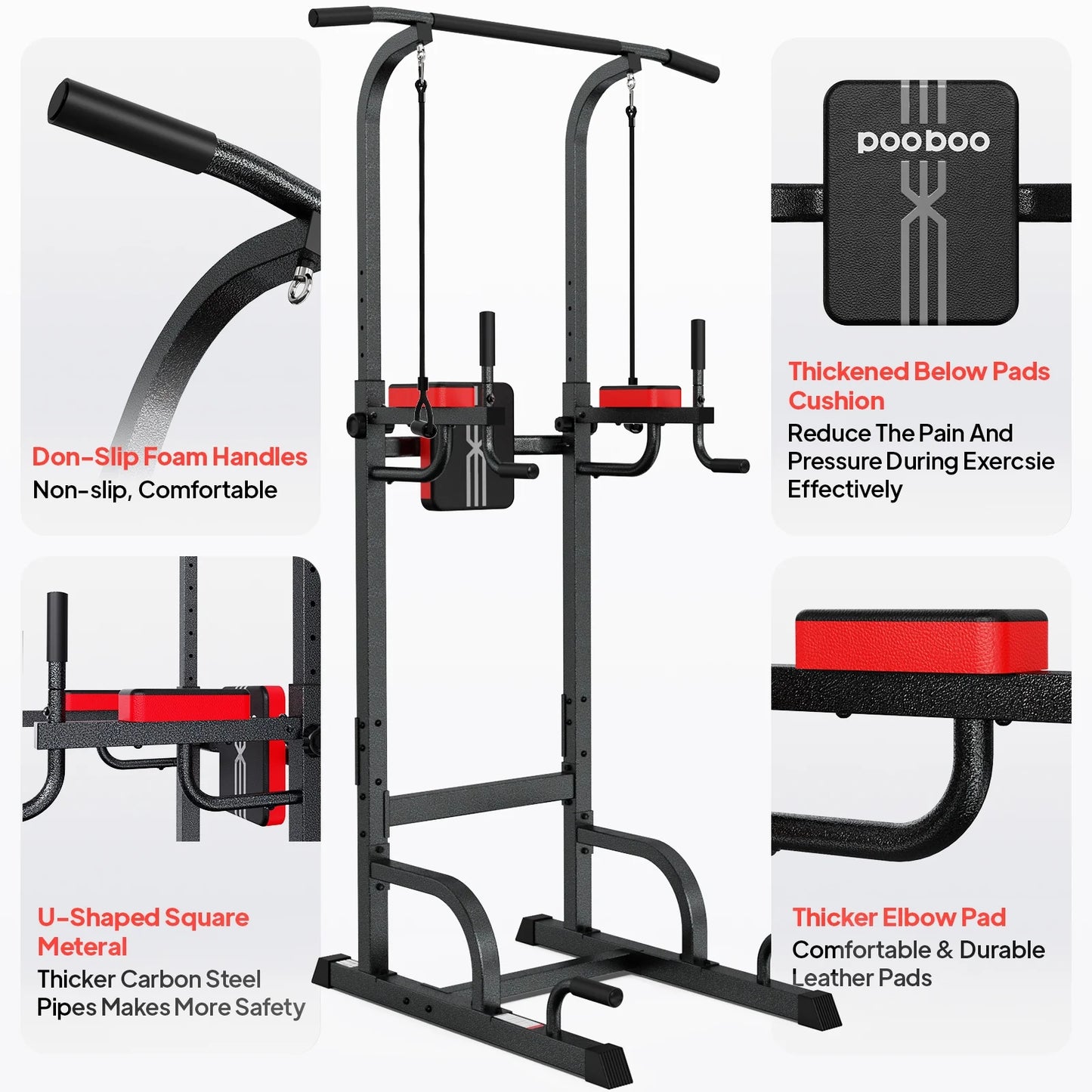 Multifunction Power Tower Pull up Bar Dip Station Power Rack with Adjustable Backrest for Home Gym Strength Training Workout Equipment Max Weight 480Lbs