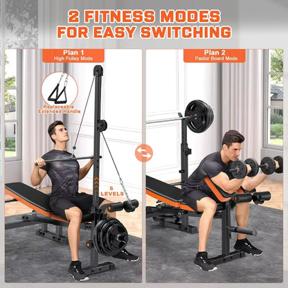 800Lbs 8-In-1 Adjustable Weight Bench for Home Gym: Multi-Function Strength Trainer with Lat Pulldown Leg Extension/Curl Barbel