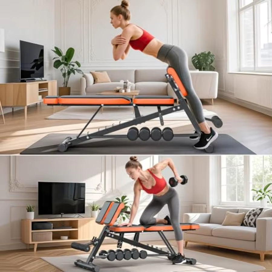 Roman Chair Adjustable Weight Bench Back Extension Machine for Home Gym with Dumbbell Rack 1000LBS All-In-One Sit up Bench For