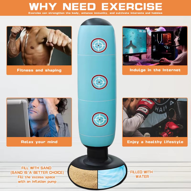 Punching Bag with Stand Adult,Inflatable Freestanding Heavy Duty Boxing Bag,Women Men Training Equipment Exercise Boxing Standin