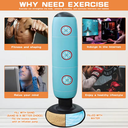 Punching Bag with Stand Adult,Inflatable Freestanding Heavy Duty Boxing Bag,Women Men Training Equipment Exercise Boxing Standin