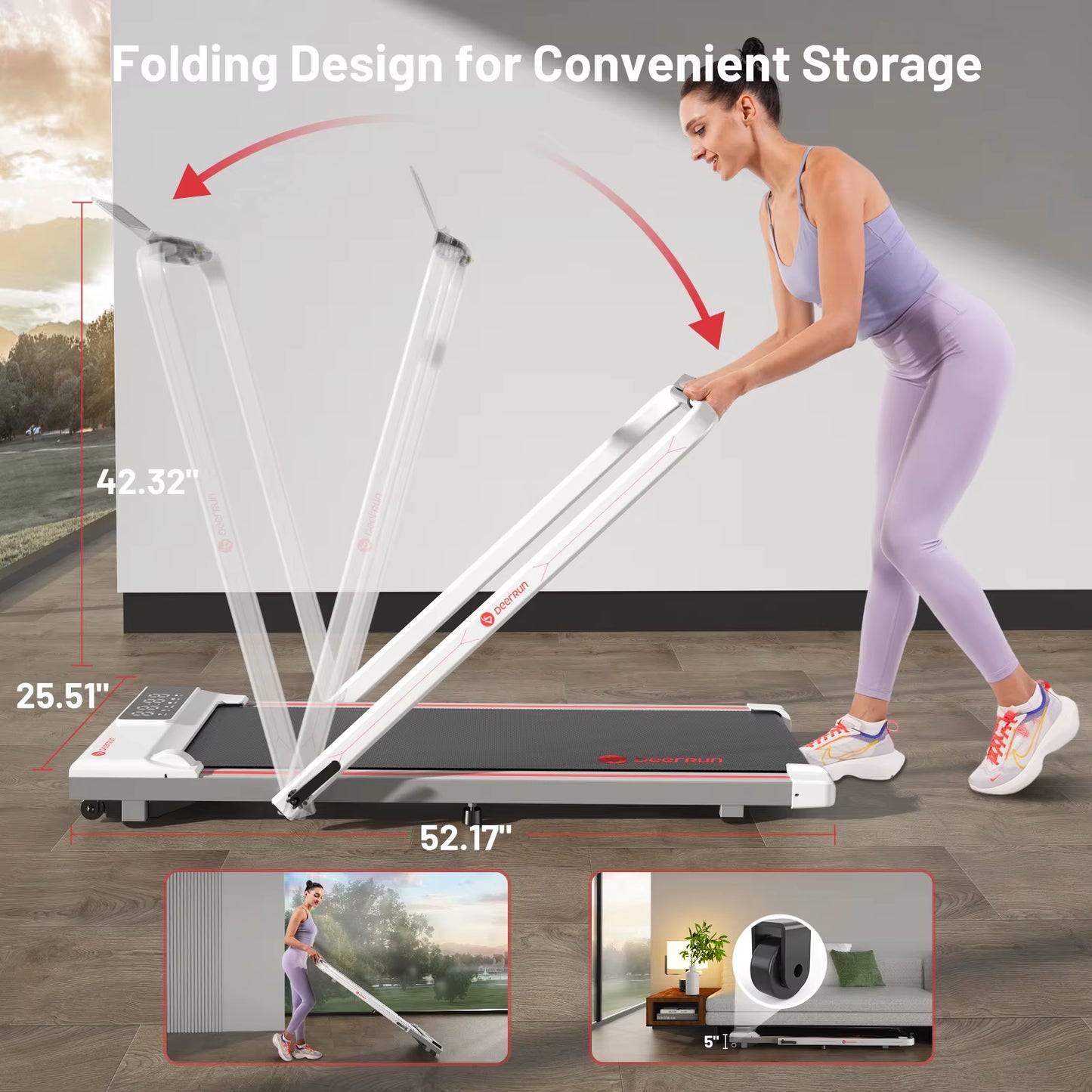 Treadmills for Home Foldable,Folding Walkingpad Treadmill MAX 300Lbs APP Remote Control,Running Machine with Safety Handrail