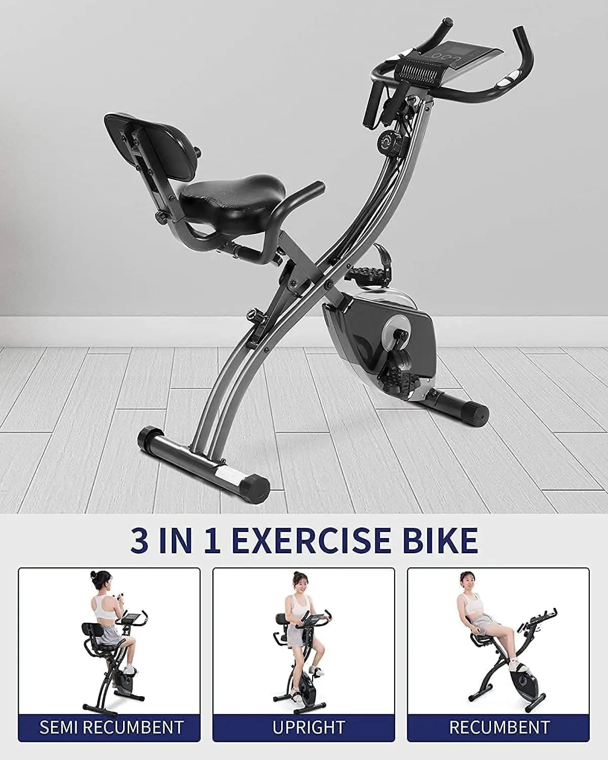 Exercise Bike Folding Magnetic Upright Stationary Bike with Pulse Sensor LCD Monitor Indoor Cycling Bike Stationary Bike
