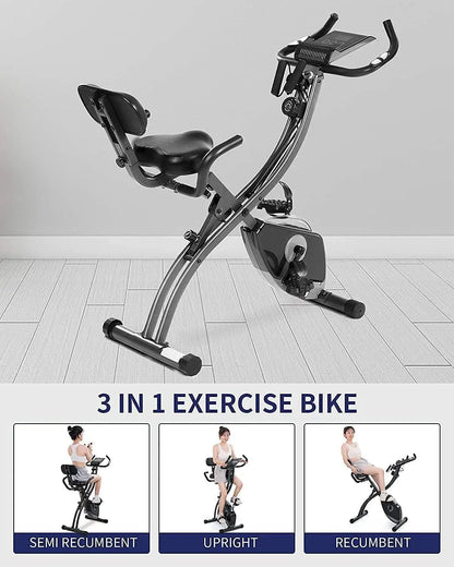Exercise Bike Folding Magnetic Upright Stationary Bike with Pulse Sensor LCD Monitor Indoor Cycling Bike Stationary Bike
