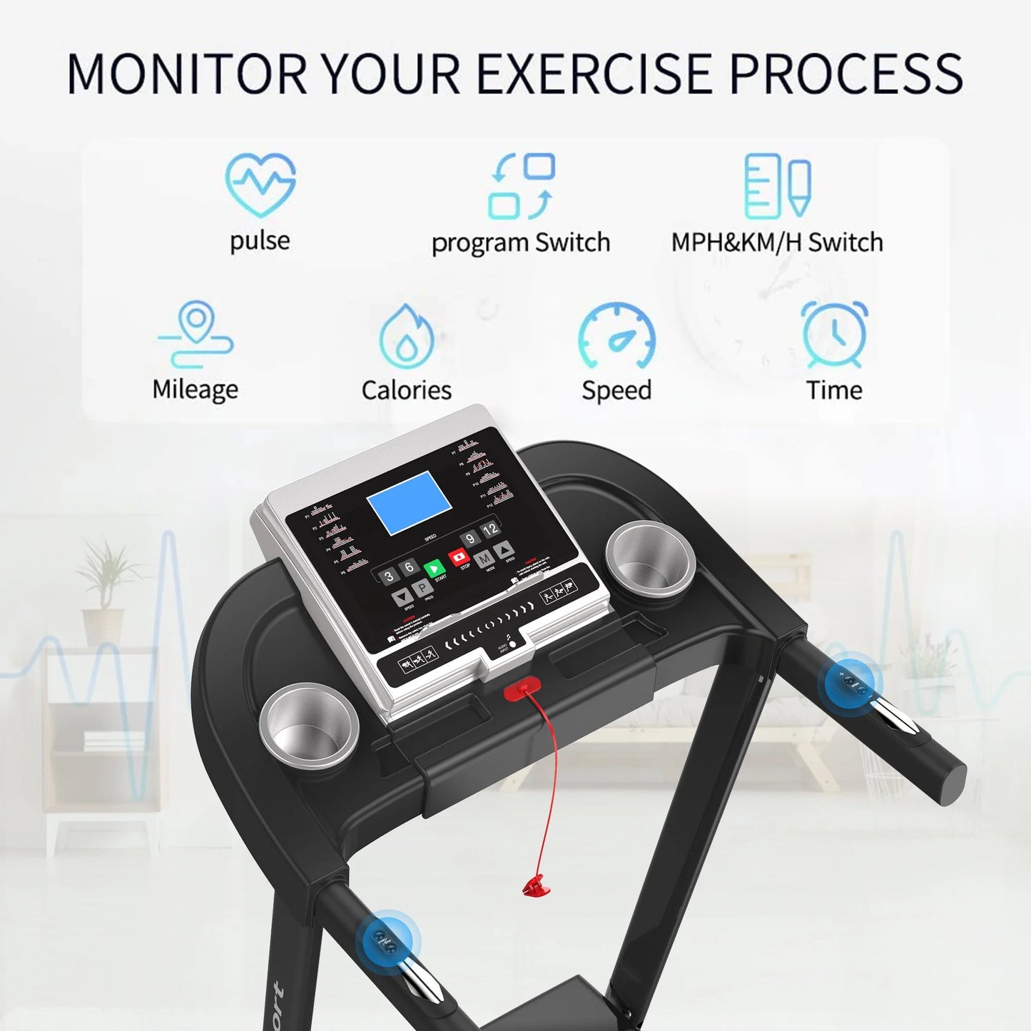 "Electric Exercise Treadmills on Sale, 55"" X 26"" X 48"" Smart Folding Treadmill with MP3 Ipad/ Cup Holder, 12 Preset Program, Motorized Running Exercise Equipment for Home, Black"