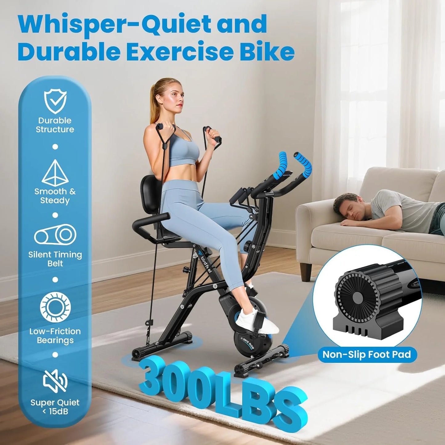 Folding Magnetic Exercise Bike with Massage Backrest Foldable Fitness Indoor Cycling X Bikes Upright Stationary Bicycle 300Lb