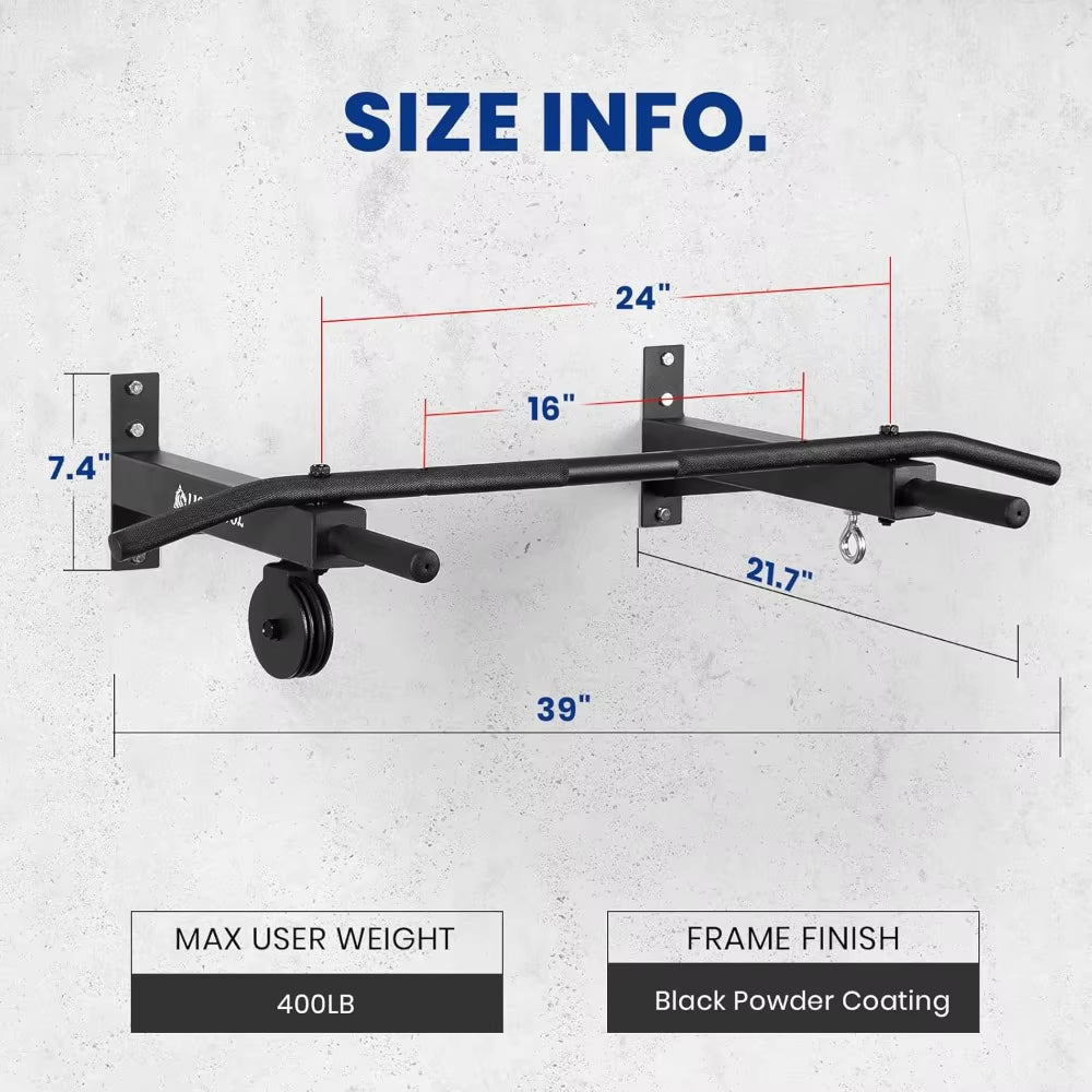 Wall Mounted Pull up Bar with Pulley System, Multi-Grip Chin up Bar for Upper Body Workouts, Home Gym Equipment