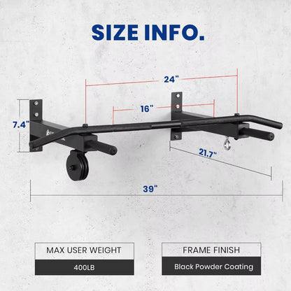 Wall Mounted Pull up Bar with Pulley System, Multi-Grip Chin up Bar for Upper Body Workouts, Home Gym Equipment