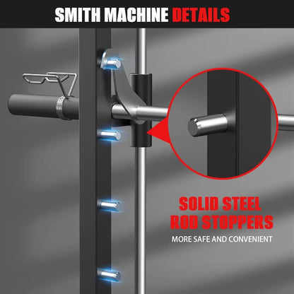 Smith Machine Power Rack with LAT Pulldown System Power Cage with Cable System Squat Rack for Home Gym with Chest Press Machine